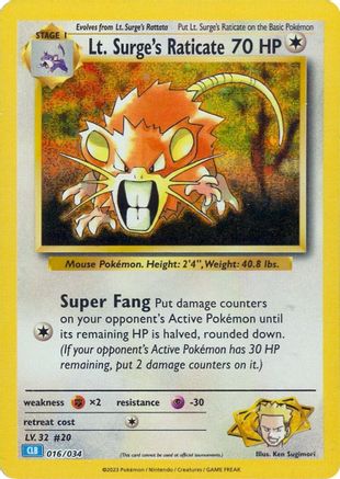Lt. Surge's Raticate (16) Holofoil - Trading Card Game Classic