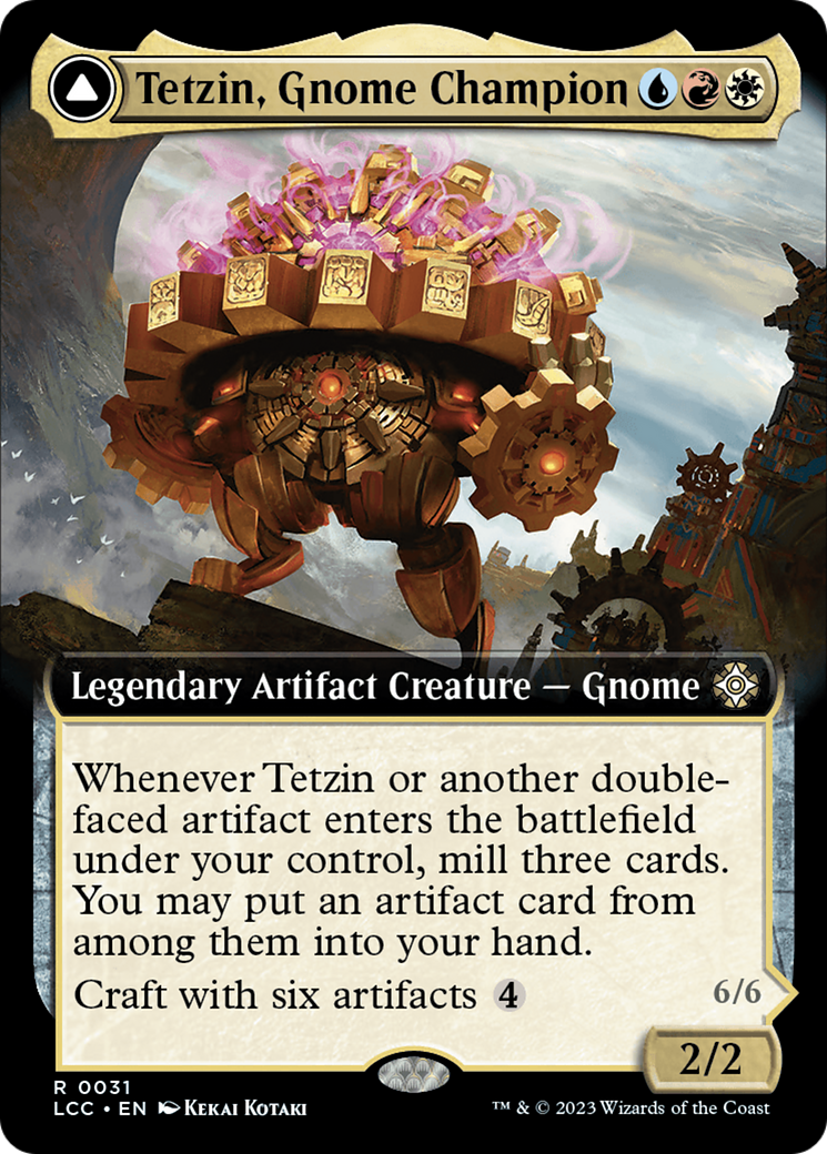 Tetzin, Gnome Champion // The Golden-Gear Colossus (Extended Art) [The Lost Caverns of Ixalan Commander] Foil