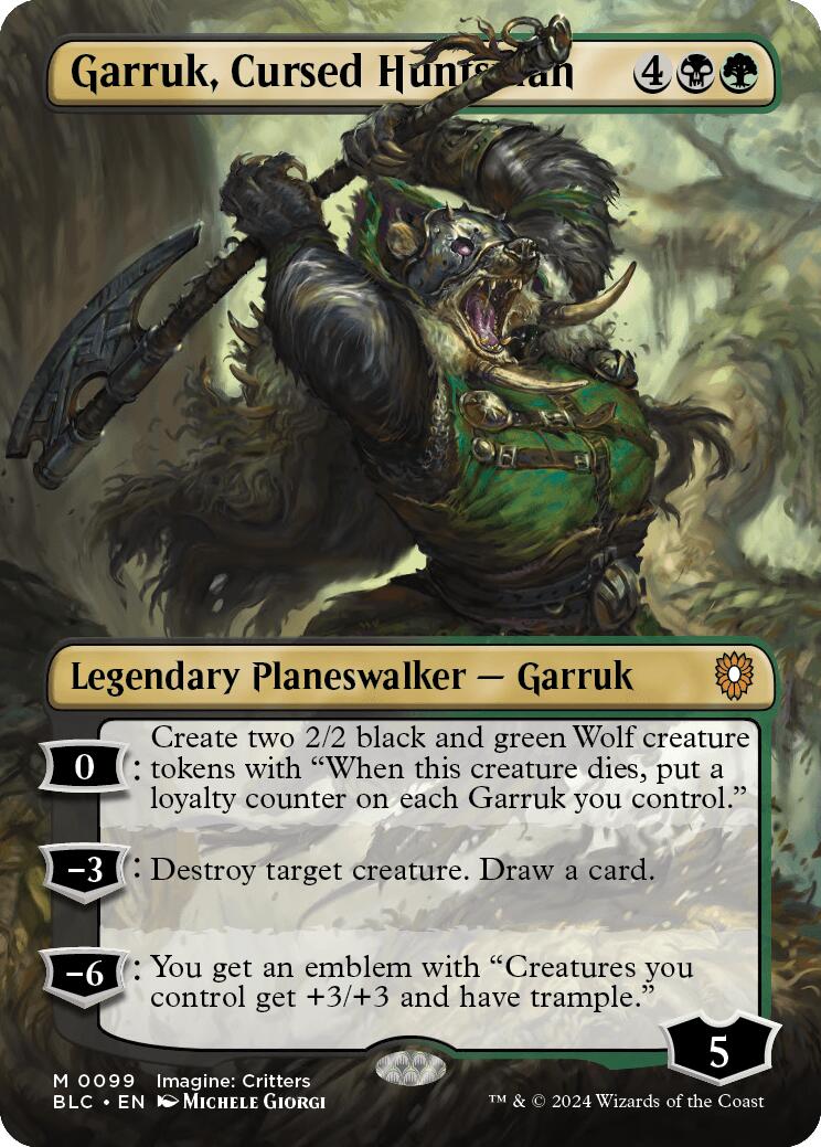 Garruk, Cursed Huntsman (Borderless) [Bloomburrow Commander] | Silver Goblin