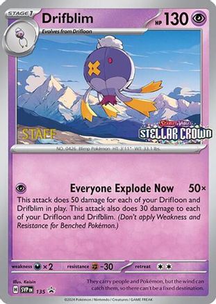 Drifblim - 135 (Prerelease) [Staff] (135) Reverse Holofoil - SV Scarlet & Violet Promo Cards