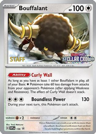 Bouffalant - 136 (Prerelease) [Staff] (136) Reverse Holofoil - SV Scarlet & Violet Promo Cards