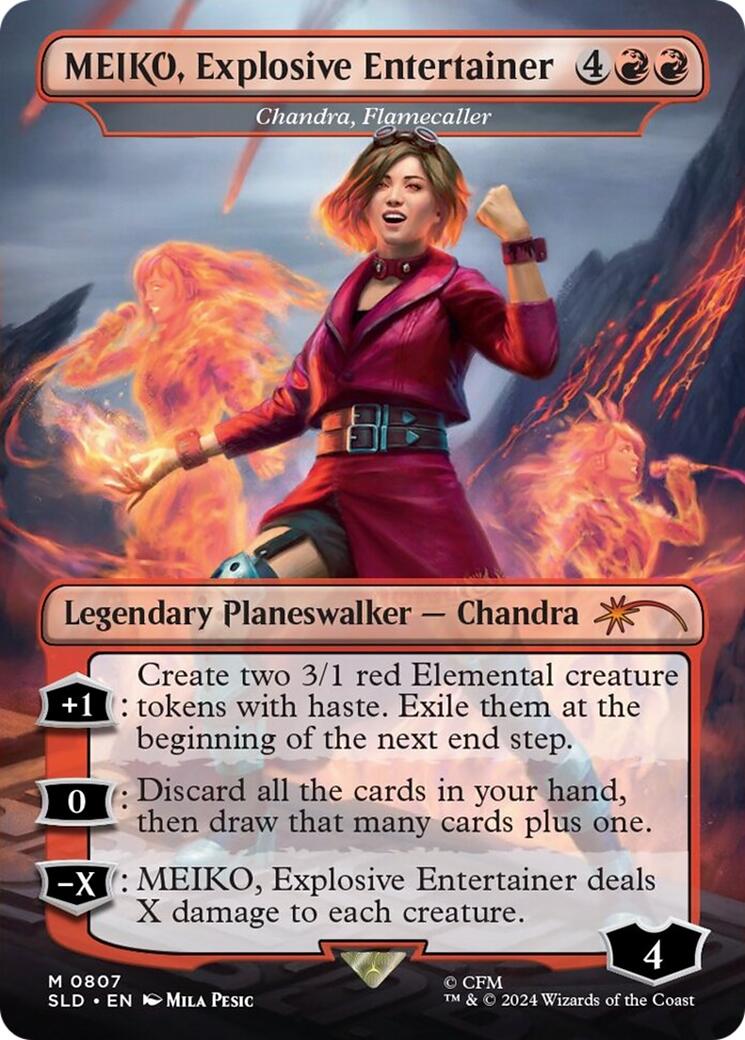 MEIKO, Explosive Entertainer - Chandra, Flamecaller (Rainbow Foil) [Secret Lair Drop Series] | Silver Goblin