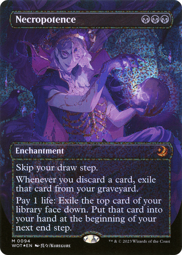 Necropotence (Anime Borderless) (Confetti Foil) [Wilds of Eldraine: Enchanting Tales]