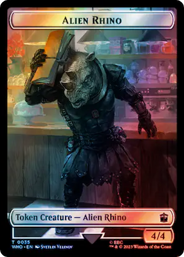 Alien Rhino // Clue (0054) Double-Sided Token (Surge Foil) [Doctor Who Tokens] | Silver Goblin