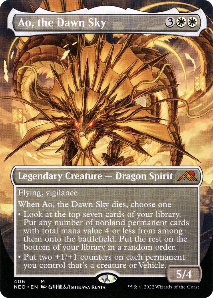 Ao, the Dawn Sky (Borderless Alternate Art) [Kamigawa: Neon Dynasty] | Silver Goblin