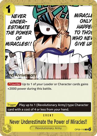 Never Underestimate the Power of Miracles!!  (OP09-116) - Emperors in the New World: 2nd Anniversary Tournament Cards | Silver Goblin