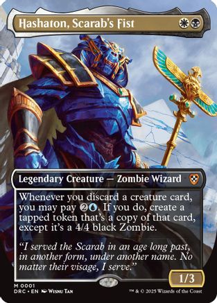 Hashaton, Scarab's Fist (Borderless) (DRC-001) - Commander: Aetherdrift Foil | Silver Goblin