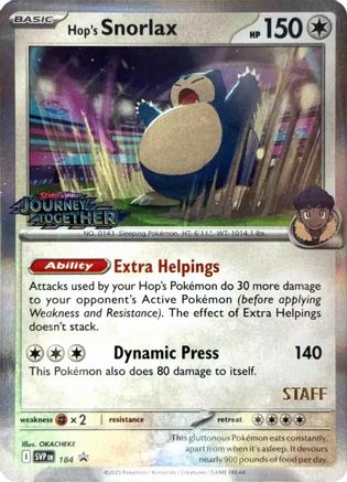 Hop's Snorlax - 184 (Prerelease) [Staff] (184) Holofoil - SV Scarlet & Violet Promo Cards
