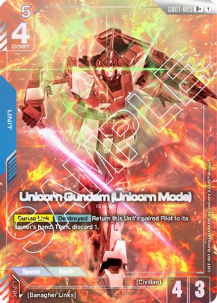 Unicorn Gundam (Unicorn Mode) (R+) (GD01-005) Holofoil- Newtype Rising