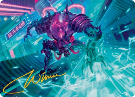 Surgehacker Mech Art Card (Gold-Stamped Signature) [Kamigawa: Neon Dynasty Art Series] | Silver Goblin