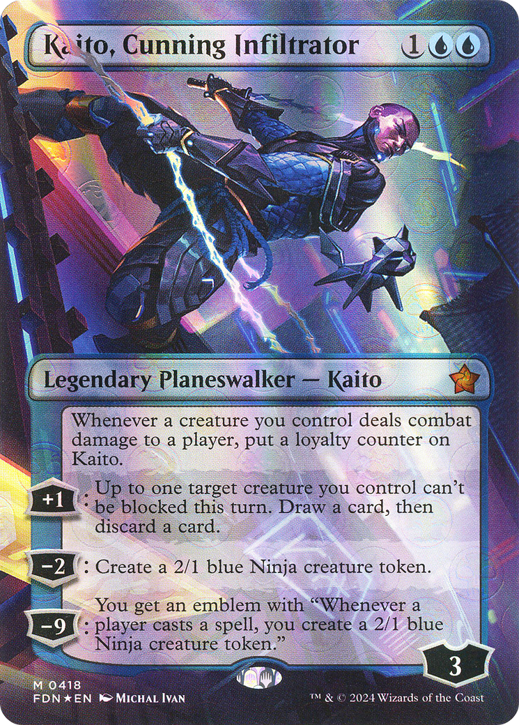 Kaito, Cunning Infiltrator (Borderless) (Mana Foil) [Foundations] | Silver Goblin