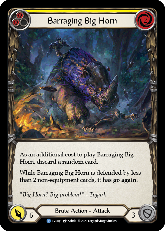 Barraging Big Horn (Yellow) [CRU011] (Crucible of War)  1st Edition Rainbow Foil | Silver Goblin