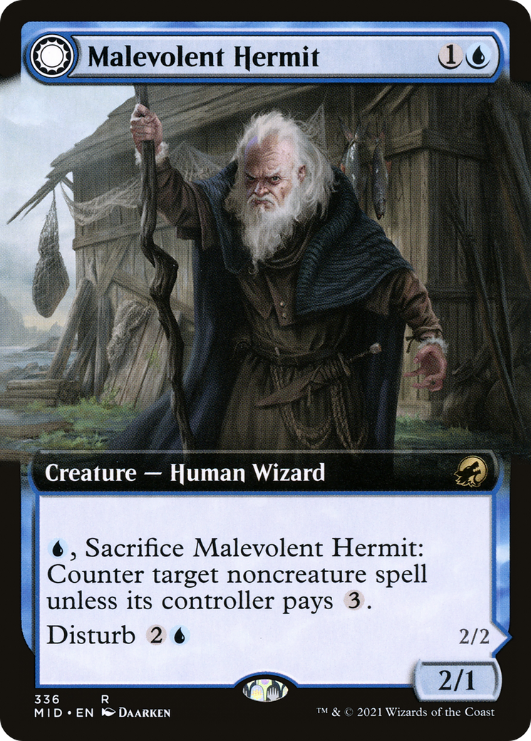 Malevolent Hermit // Benevolent Geist (Extended Art) [Innistrad: Midnight Hunt] | Silver Goblin