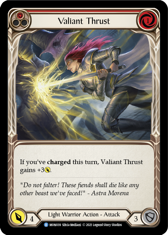 Valiant Thrust (Red) [MON039-RF] (Monarch)  1st Edition Rainbow Foil | Silver Goblin