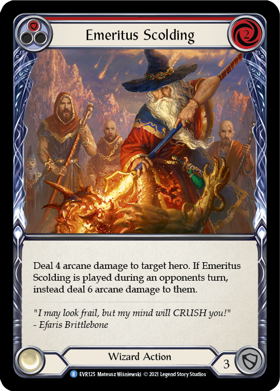 Emeritus Scolding (Red) [EVR125] (Everfest)  1st Edition Rainbow Foil | Silver Goblin