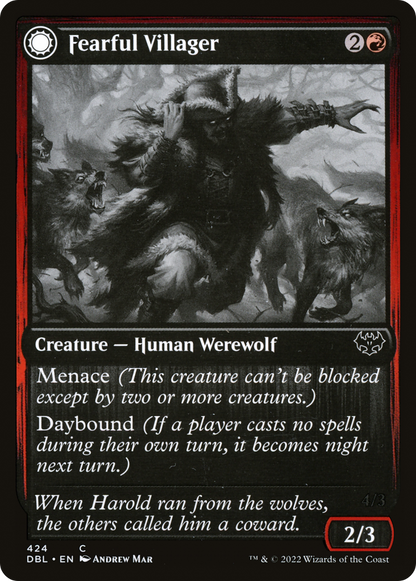 Fearful Villager // Fearsome Werewolf [Innistrad: Double Feature] Foil