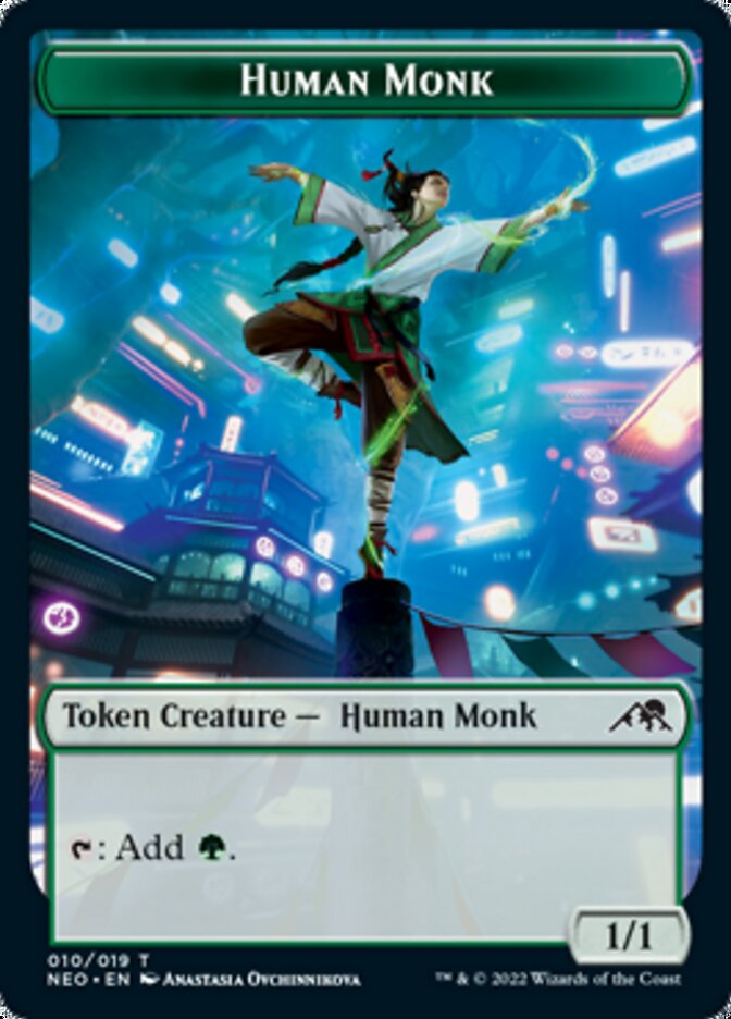 Spirit (002) // Human Monk Double-Sided Token [Kamigawa: Neon Dynasty Tokens] | Silver Goblin