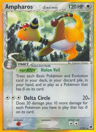 Ampharos (1/101) (Delta Species) (Stamped) [EX: Dragon Frontiers] | Silver Goblin