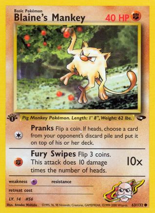 Blaine's Mankey (63) 1st Edition - Gym Challenge