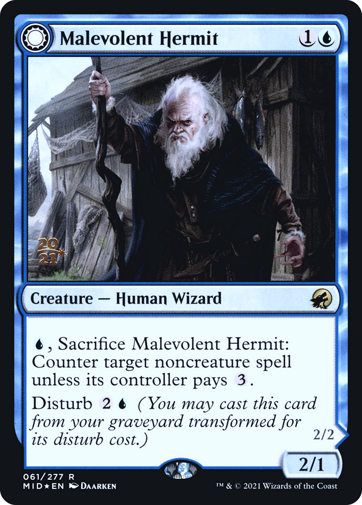 Malevolent Hermit // Benevolent Geist [Innistrad: Midnight Hunt Prerelease Promos] | Silver Goblin