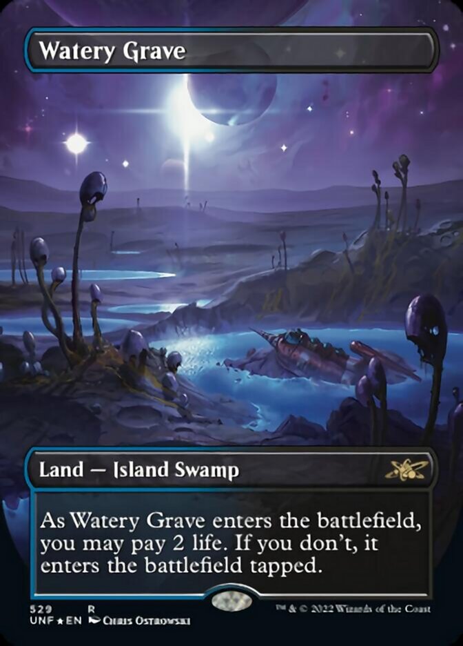 Watery Grave (Borderless) (Galaxy Foil) [Unfinity] | Silver Goblin
