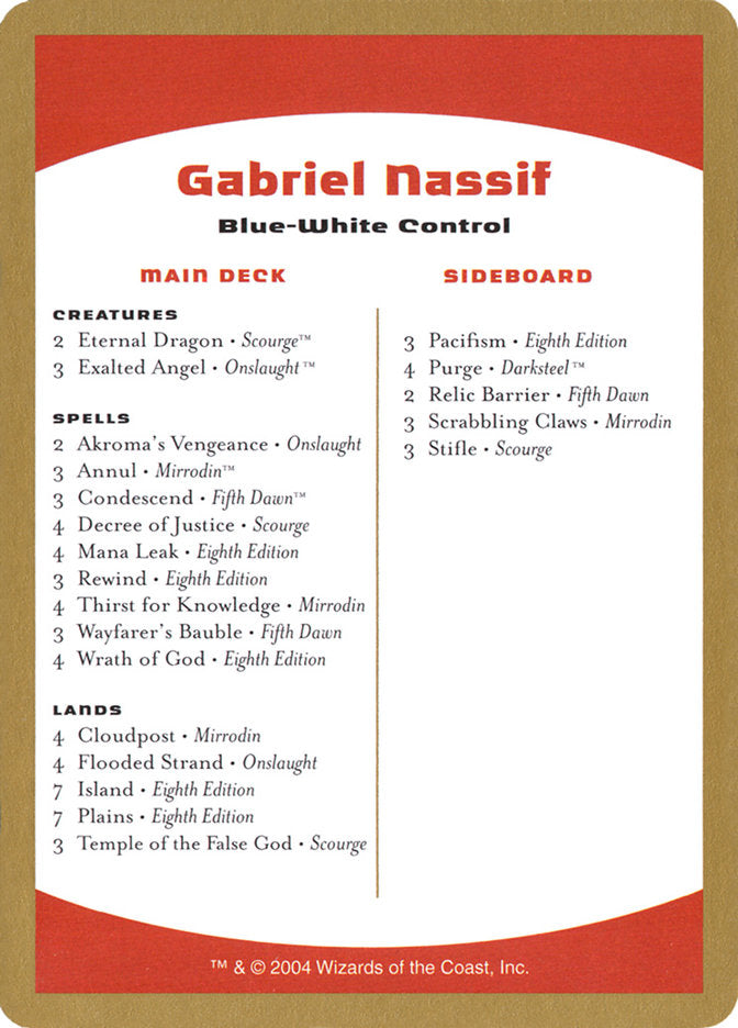 Gabriel Nassif Decklist [World Championship Decks 2004] | Silver Goblin