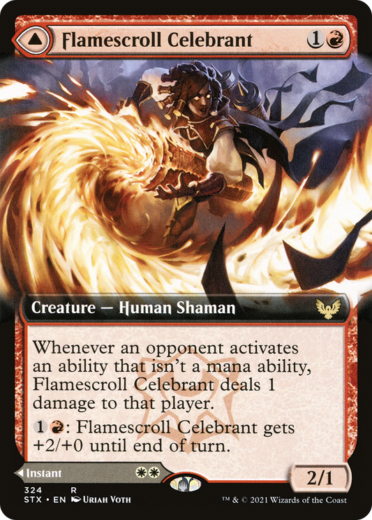 Flamescroll Celebrant // Revel in Silence (Extended Art) [Strixhaven: School of Mages] Foil