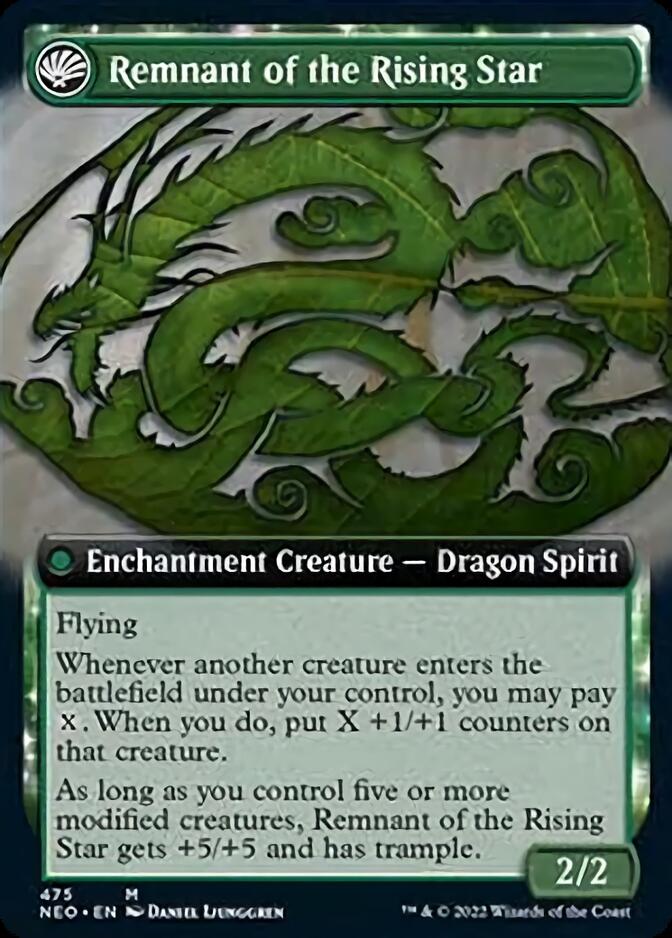 Jugan Defends the Temple // Remnant of the Rising Star (Extended Art) [Kamigawa: Neon Dynasty] Foil