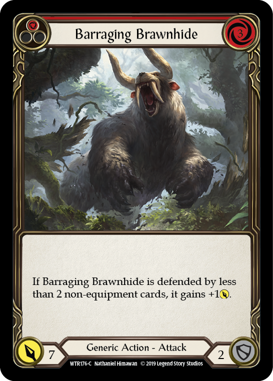 Barraging Brawnhide (Red) [WTR176-C] (Welcome to Rathe)  Alpha Print Rainbow Foil | Silver Goblin