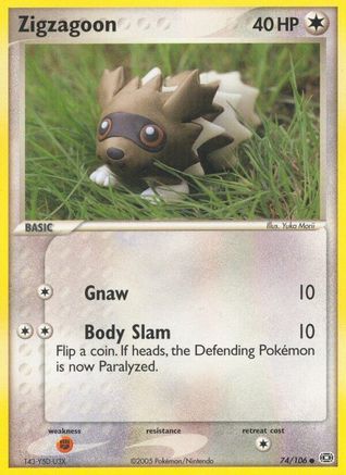 Zigzagoon (74/106) (Stamped) [EX: Emerald] | Silver Goblin