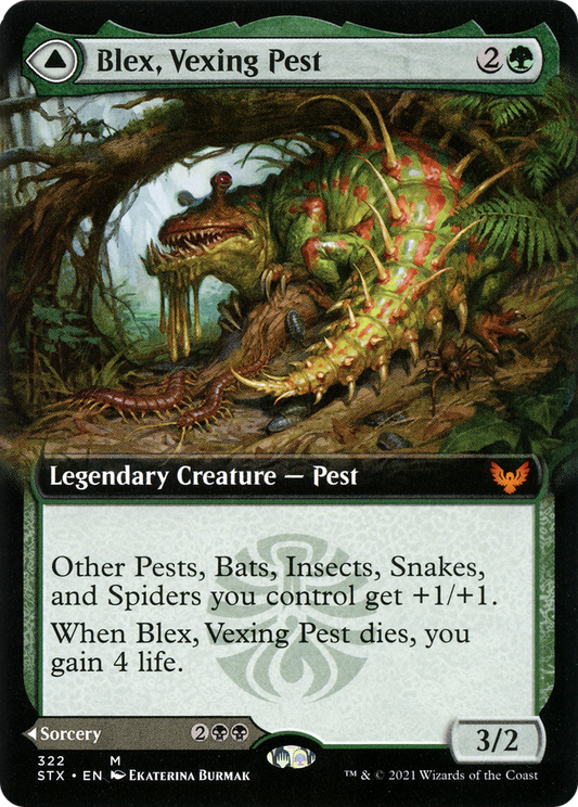 Blex, Vexing Pest // Search for Blex (Extended Art) [Strixhaven: School of Mages] Foil