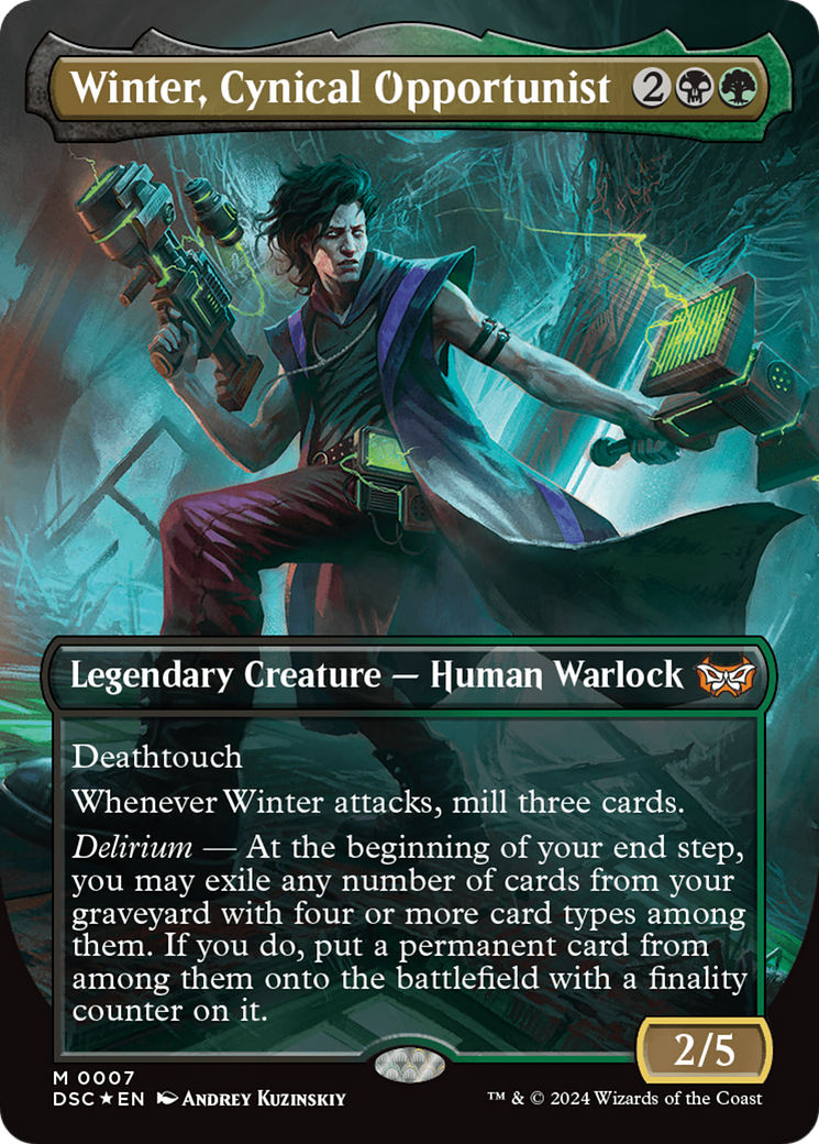 Winter, Cynical Opportunist (Borderless) [Duskmourn: House of Horror Commander] | Silver Goblin