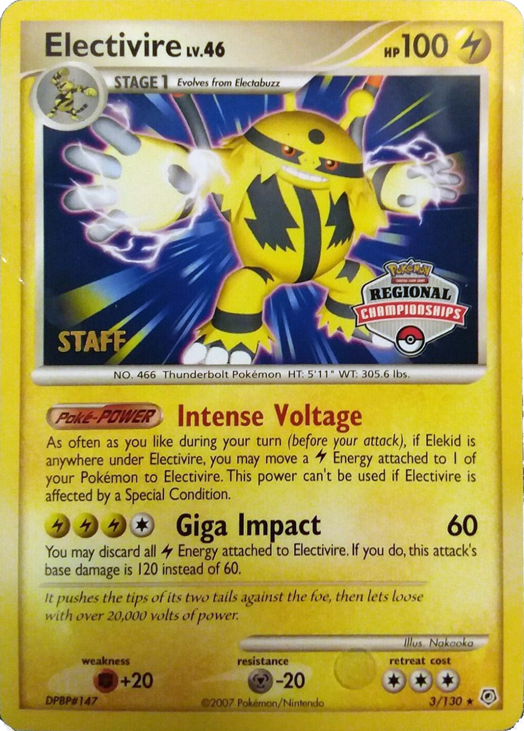 Electivire (003/130) (2008 Staff Regional Championships) [League & Championship Cards] | Silver Goblin