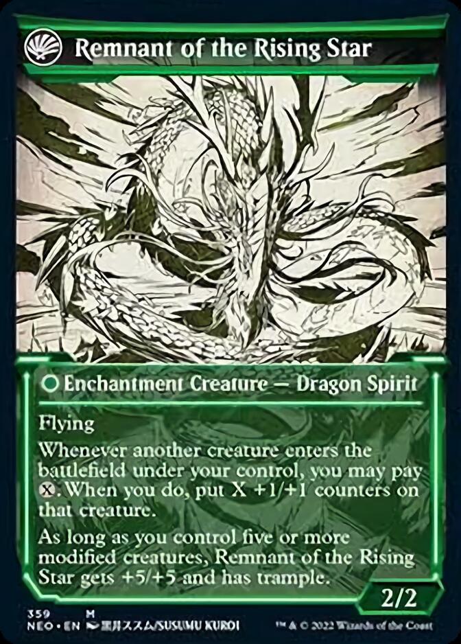 Jugan Defends the Temple // Remnant of the Rising Star (Showcase Soft Glow) [Kamigawa: Neon Dynasty] Foil