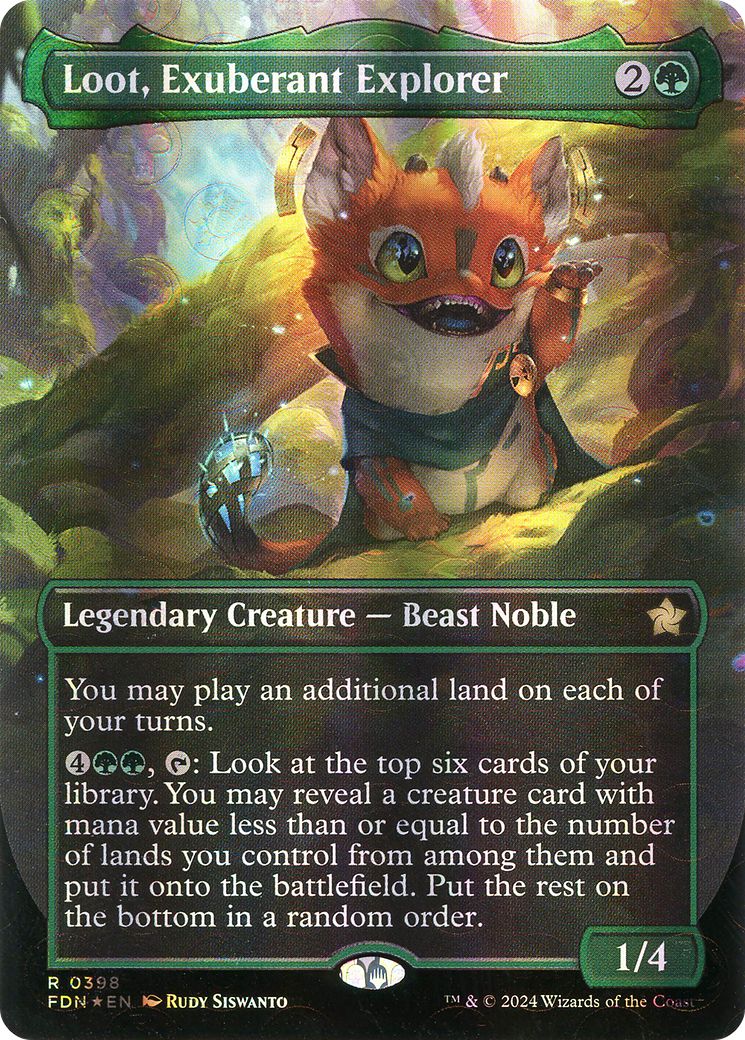 Loot, Exuberant Explorer (Borderless) (Mana Foil) [Foundations] | Silver Goblin