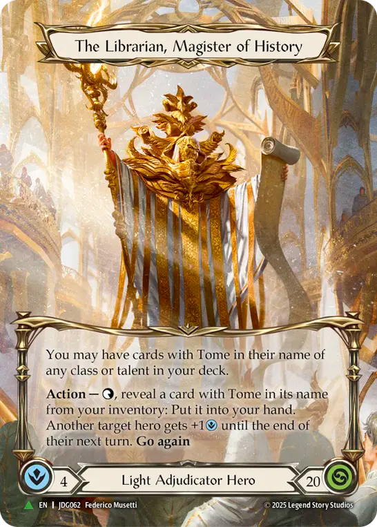 The Librarian, Magister of History (JDG062) Cold Foil - Flesh and Blood: Promo Cards