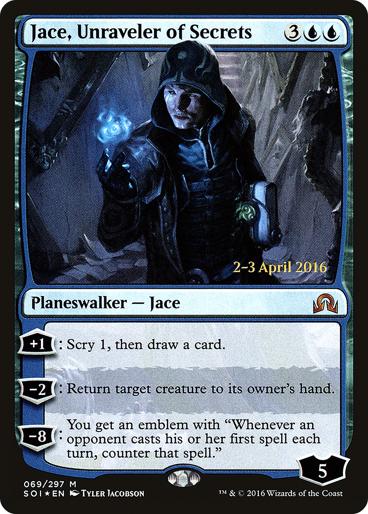 Jace, Unraveler of Secrets [Shadows over Innistrad Prerelease Promos] | Silver Goblin