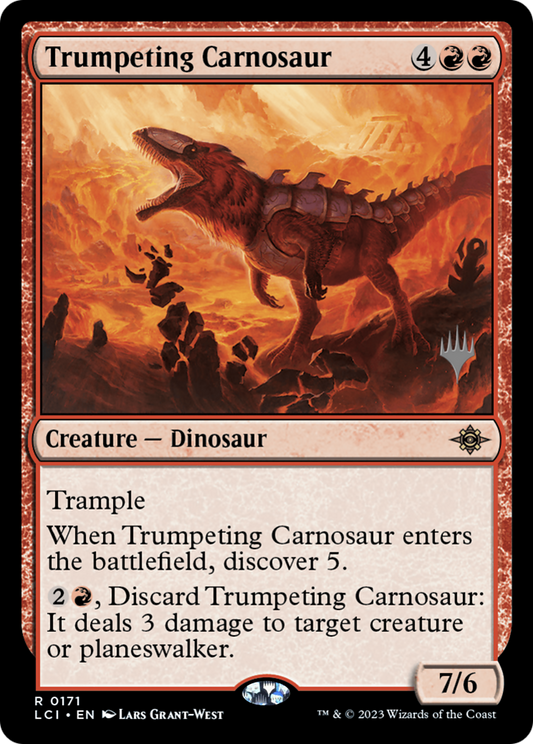 Trumpeting Carnosaur (Promo Pack) [The Lost Caverns of Ixalan Promos] Foil