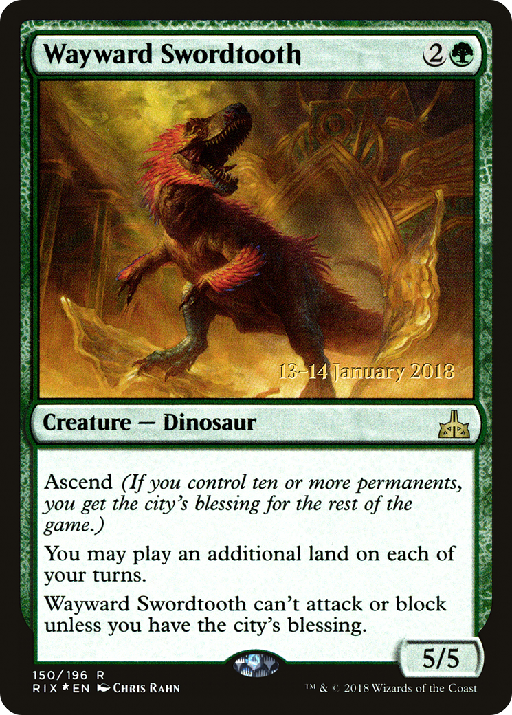 Wayward Swordtooth [Rivals of Ixalan Prerelease Promos] | Silver Goblin