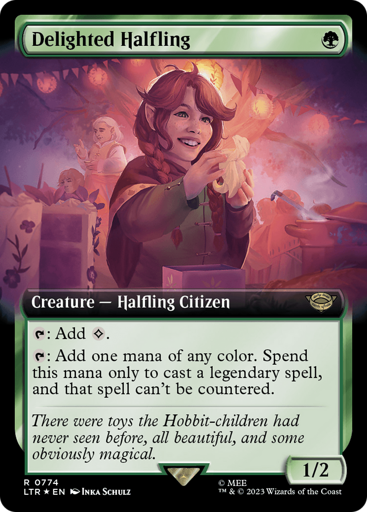 Delighted Halfling (Extended Art) (Surge Foil) [The Lord of the Rings: Tales of Middle-Earth] | Silver Goblin