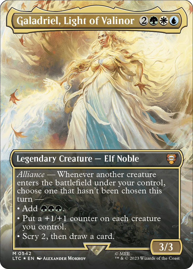 Galadriel, Light of Valinor (Borderless) (Surge Foil) [The Lord of the Rings: Tales of Middle-Earth Commander] | Silver Goblin