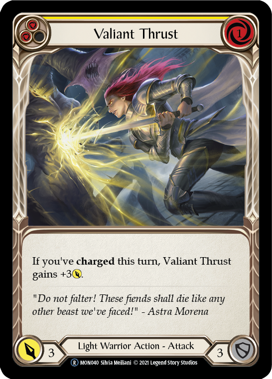 Valiant Thrust (Yellow) [U-MON040-RF] (Monarch Unlimited)  Unlimited Rainbow Foil | Silver Goblin