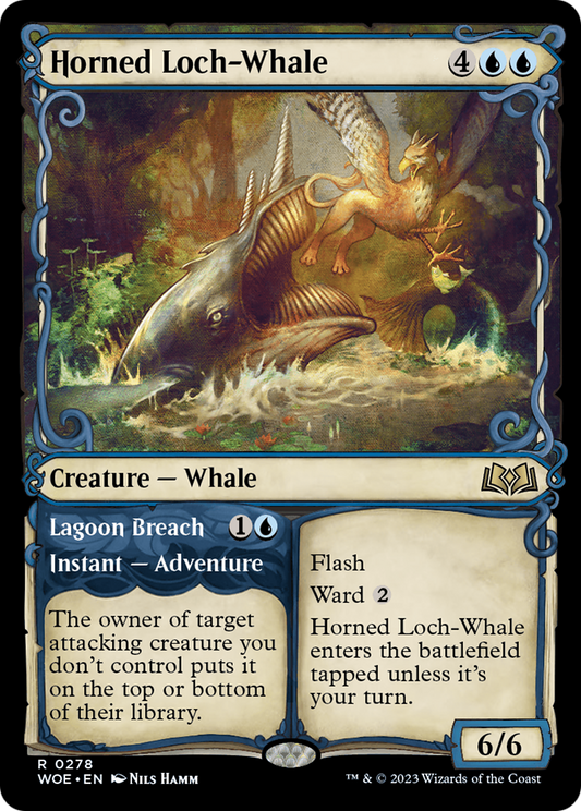 Horned Loch-Whale // Lagoon Breach (Showcase) [Wilds of Eldraine] Foil