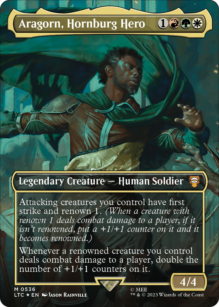 Aragorn, Hornburg Hero (Borderless) (Surge Foil) [The Lord of the Rings: Tales of Middle-Earth Commander] | Silver Goblin