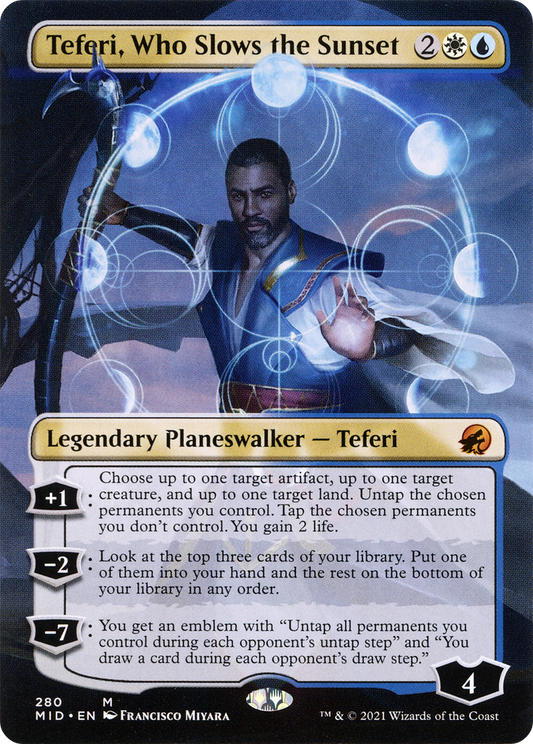 Teferi, Who Slows the Sunset (Borderless) [Innistrad: Midnight Hunt] Foil