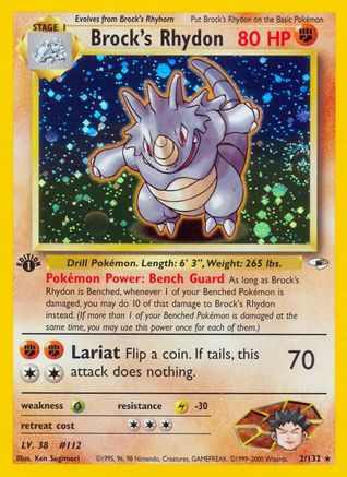 Brock's Rhydon (2) (1st Edition) Holofoil - Gym Heroes