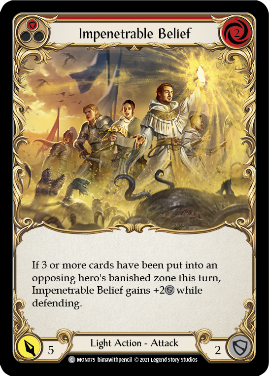 Impenetrable Belief (Red) [MON075-RF] (Monarch)  1st Edition Rainbow Foil | Silver Goblin