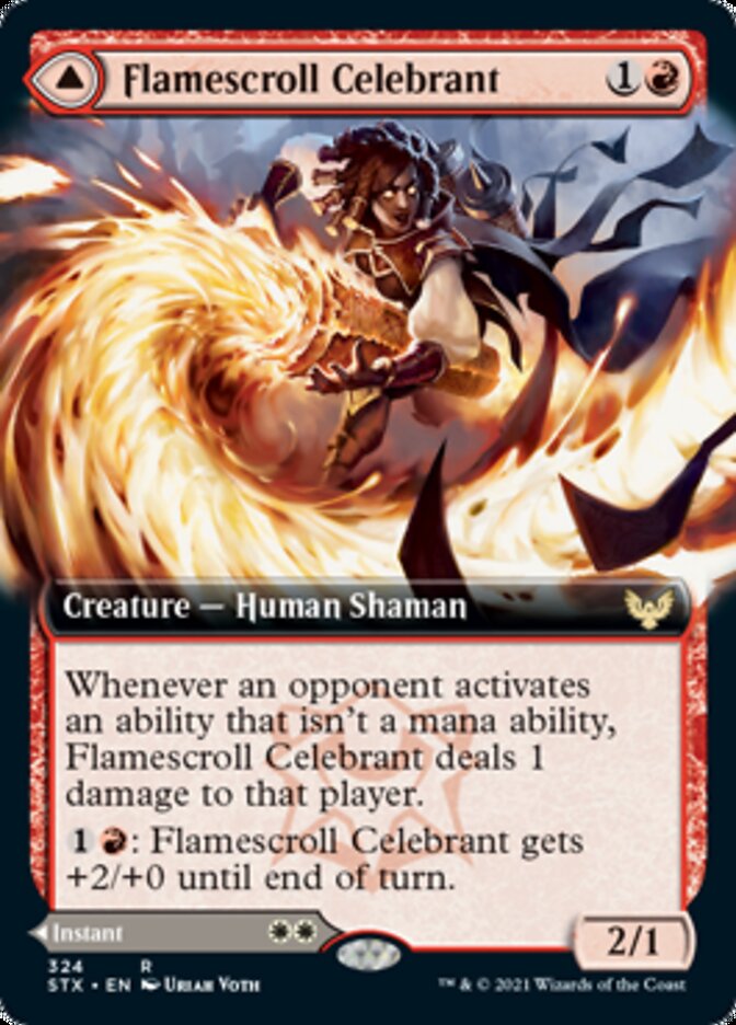 Flamescroll Celebrant // Revel in Silence (Extended Art) [Strixhaven: School of Mages] Foil