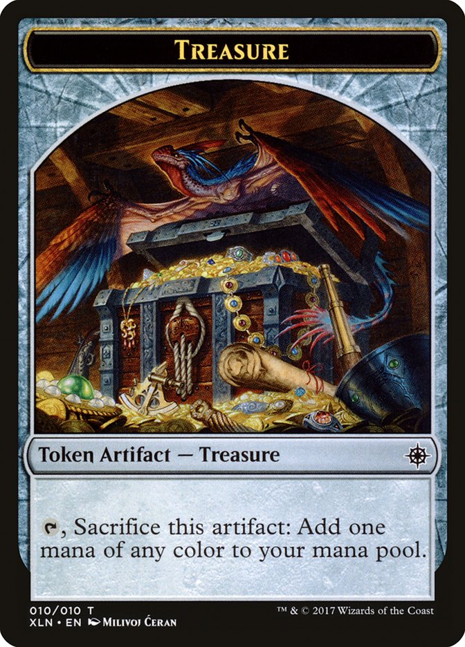 Saproling // Treasure (010) Double-Sided Token [Explorers of Ixalan Tokens] | Silver Goblin