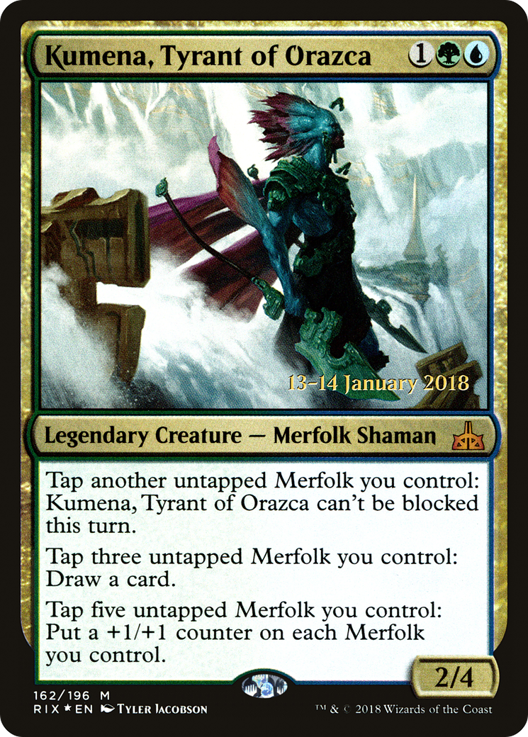 Kumena, Tyrant of Orazca [Rivals of Ixalan Prerelease Promos] | Silver Goblin